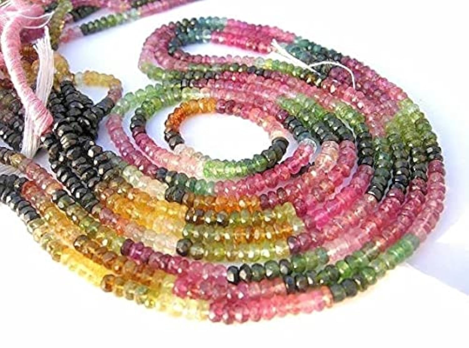 Perles rondelles facettées tourmaline multicolore 3.5mm fil de 35 cm