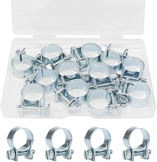 12 Pack 14-16mm (9/16"-5/8") Zinc Plated Automotive Fuel Line Hose Clamps for Diesel Petrol Pipes - Leak-Proof Rust-Resistant