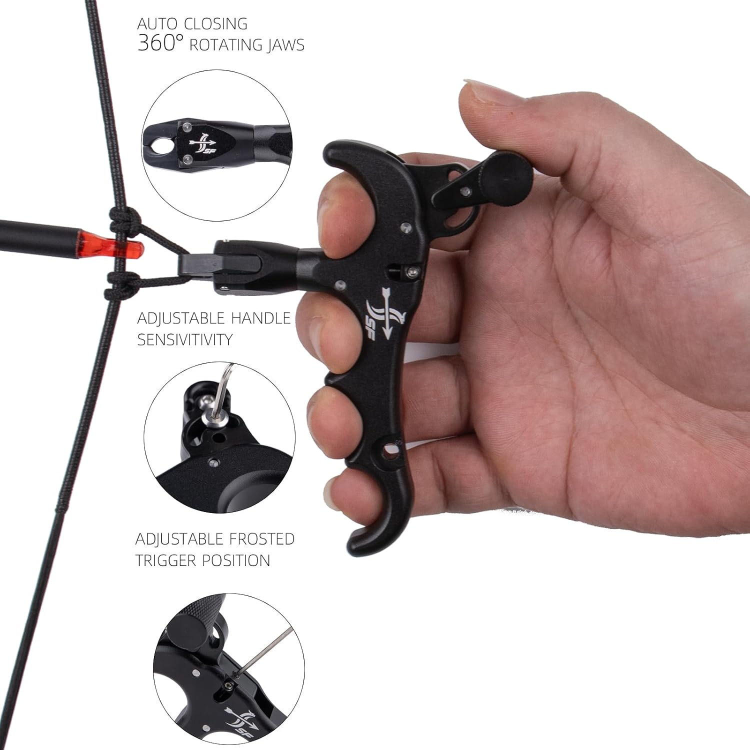 Bow Release for Compound Bow, 4-Finger Archery Release Trigger, 360° Rotatable Thumb Release Aid