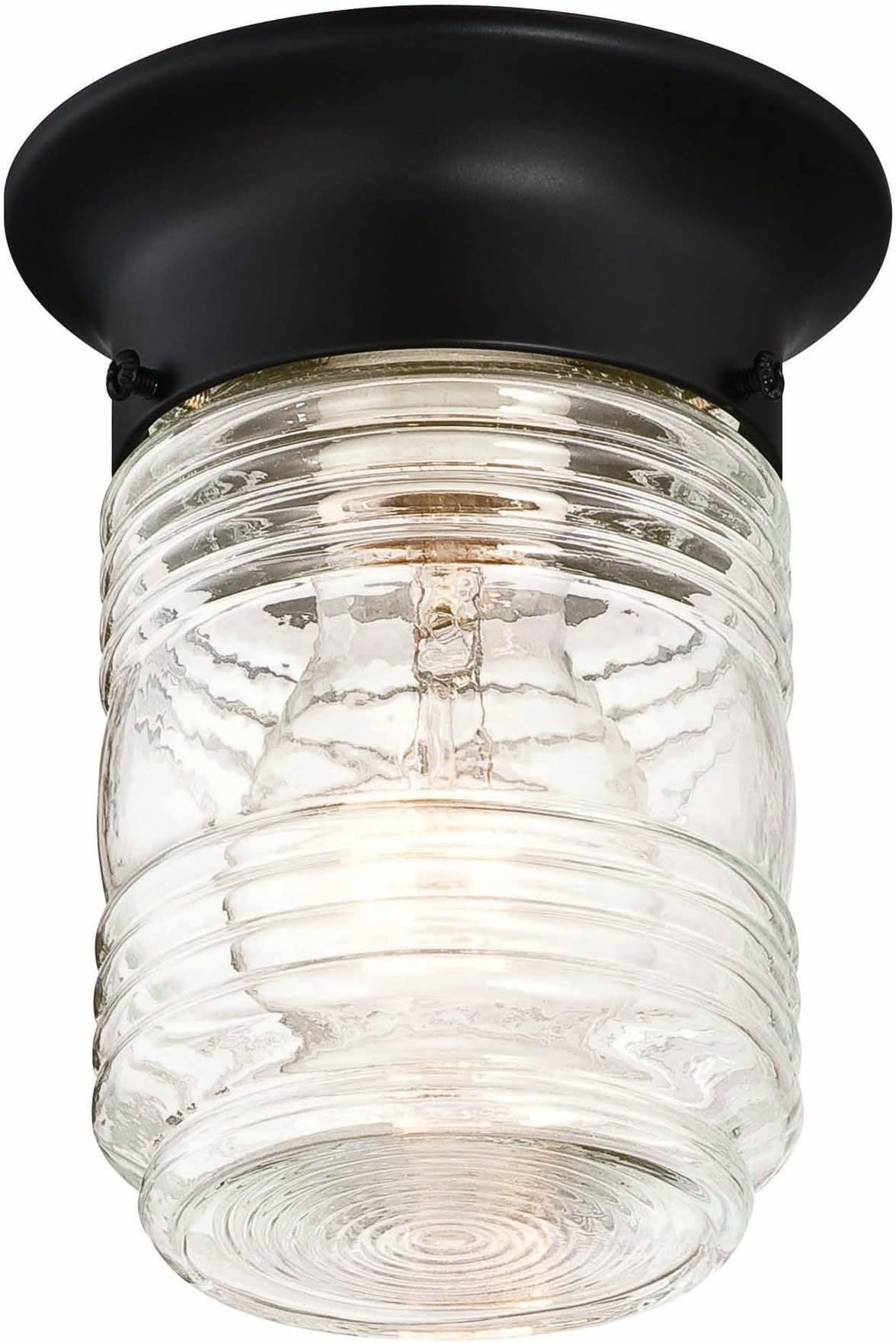587220 Jelly Jar 1-Light Indoor/Outdoor Flush Mount Ceiling Light, Black