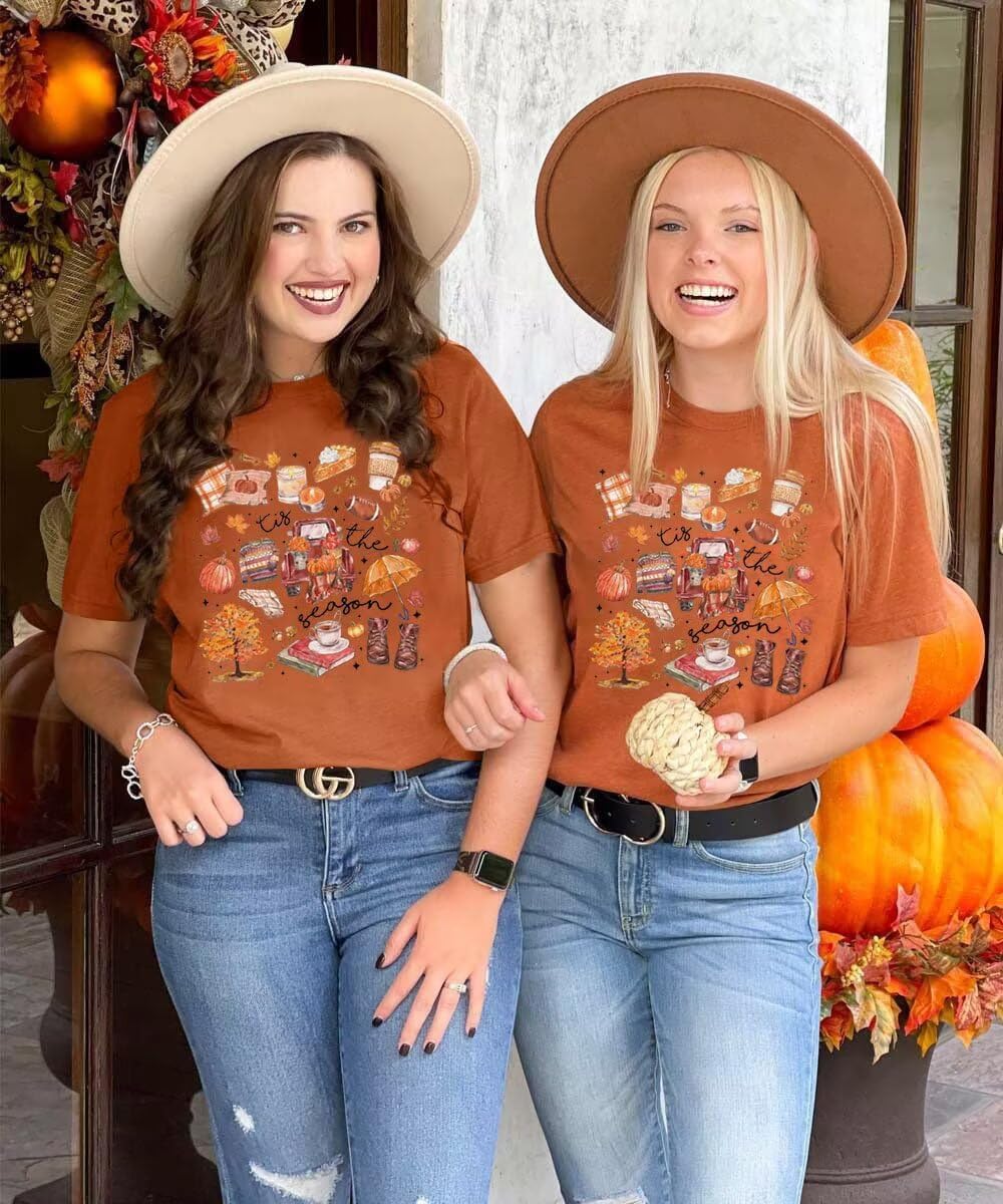 Tis The Season Shirt for Women Halloween Pumpkin Graphic Tee Funny Autumn Doodle Short Sleeve Gifts Tops - Image 4