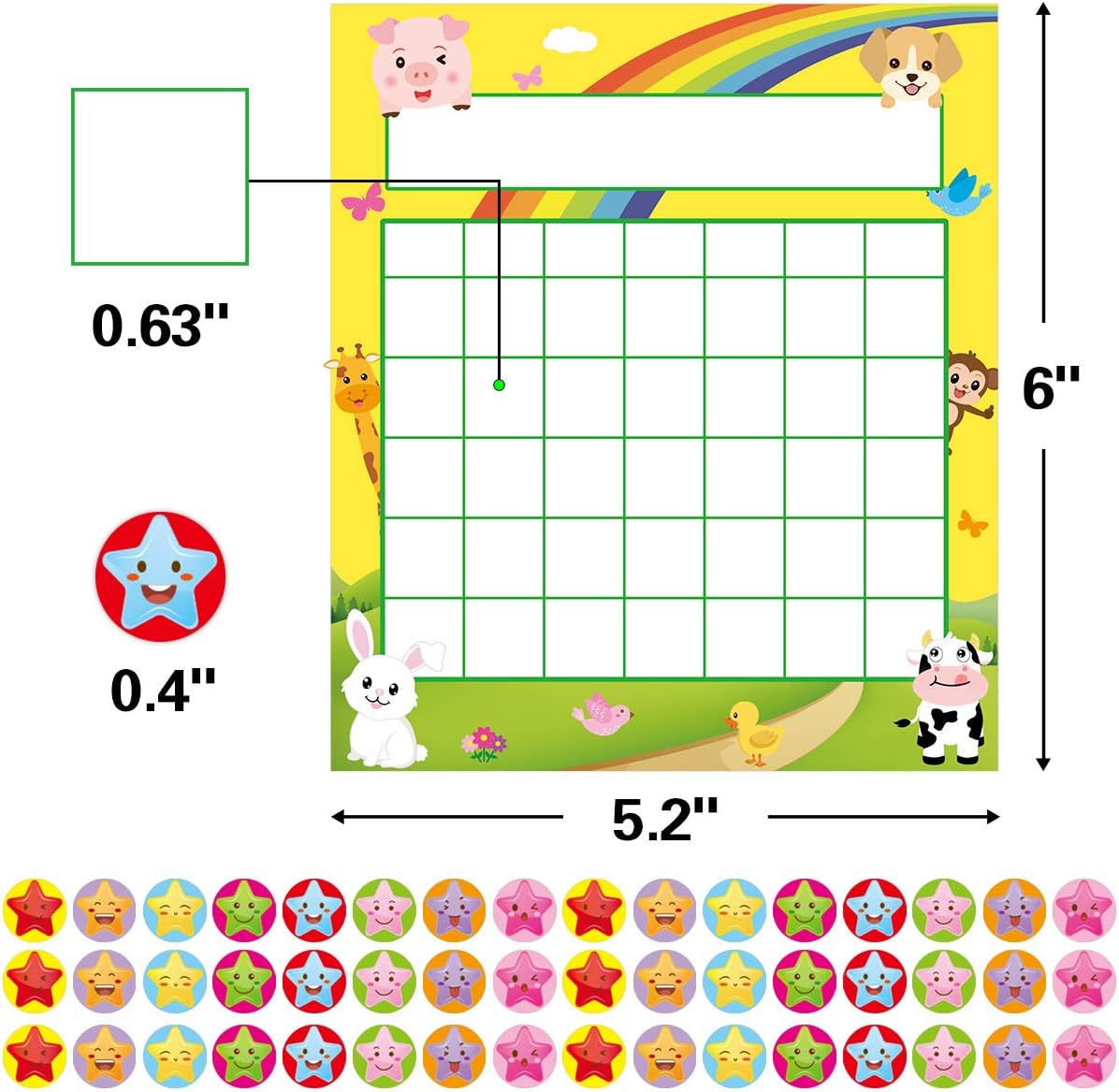 60 Classroom Incentive Chart in 2 Designs Space and Animal Theme with 1056 Star Stickers for Teachers Students