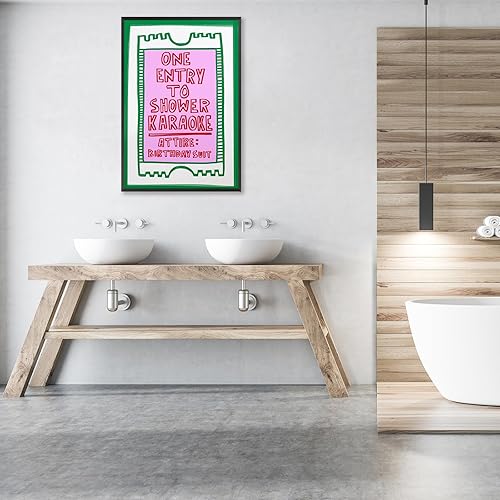 Miniatura 4 de Divertida impresión artística de pared de baño, póster de karaoke para ducha, decoración retro de baño, ilustración de dibujos animados rosa y Baño