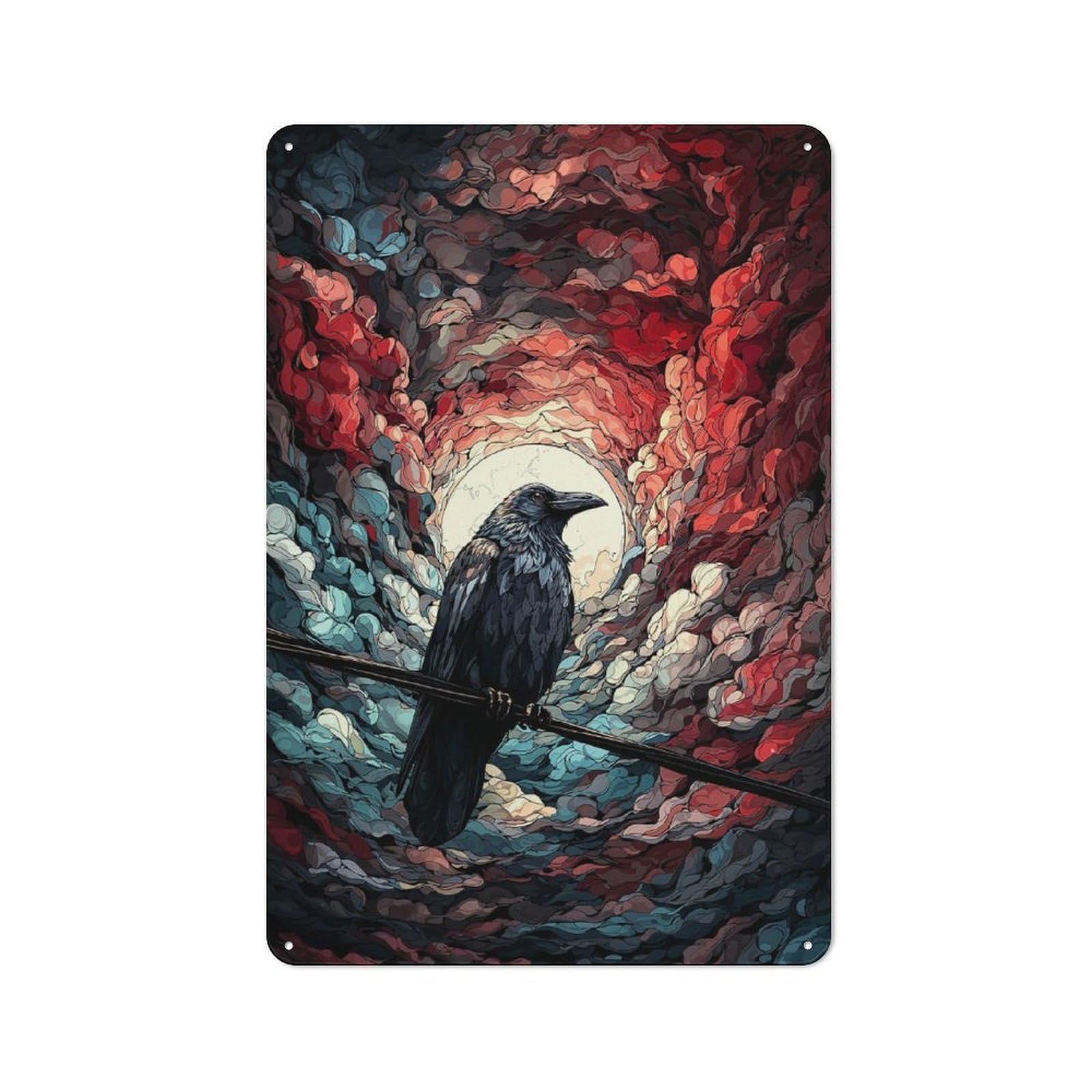 Junmoney Style-20 30X20cm Rustic Tin Sign With Raven On A Wire For Home Office Or Studio, For Metal Sign Collectors, For Garage And Workshop Walls
