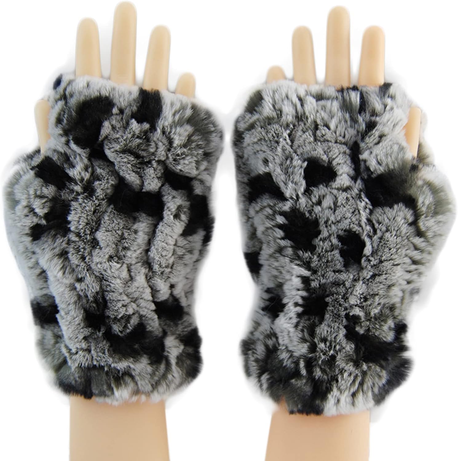 Valpeak Womens Rabbit Fur Winter Mittens Knitted Fingerless Gloves - Image 8