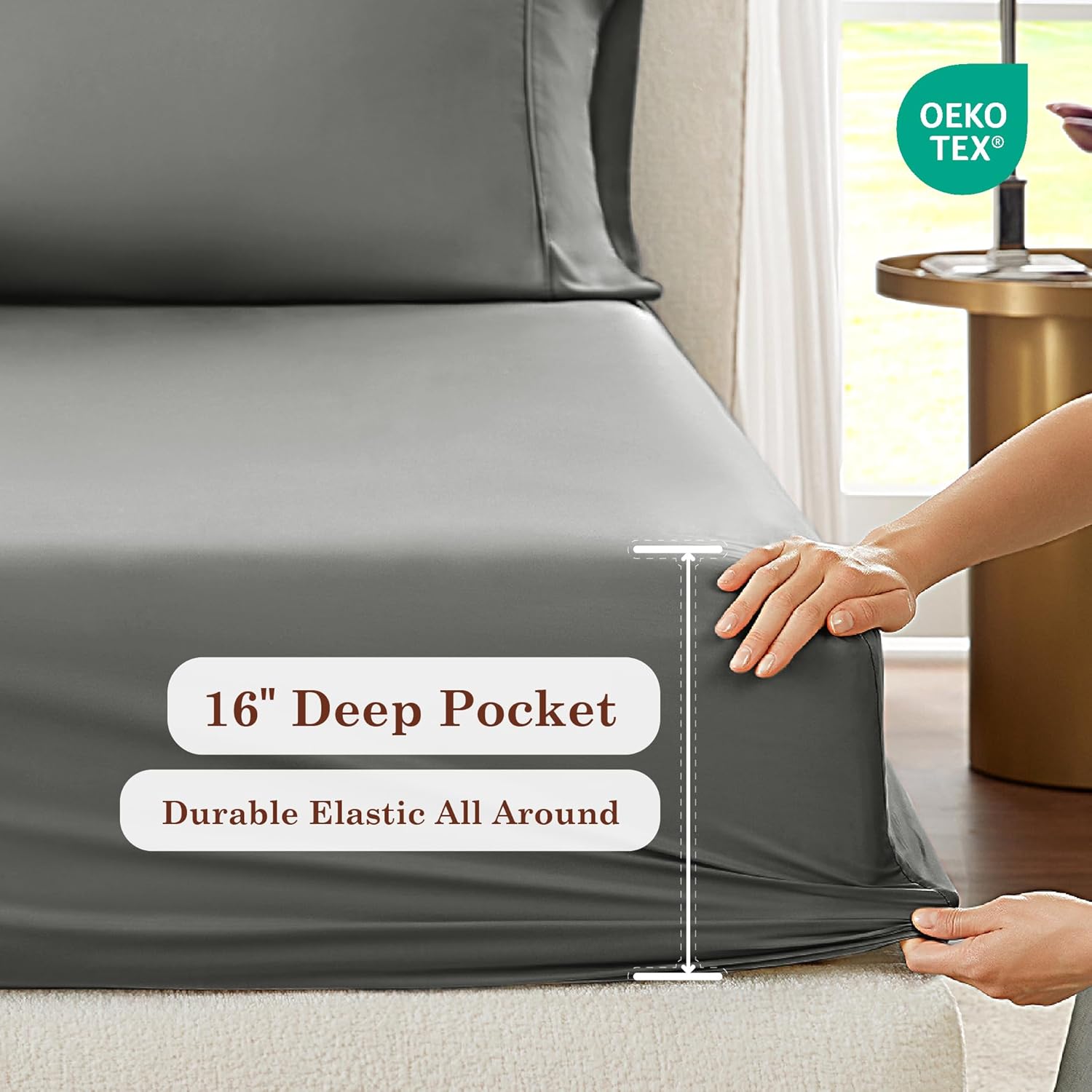Hyde Lane 900 Thread Count Queen Sheet Set - Alpha Cotton™ Blend Technology - Extra Deep Pocket (18"-24") High Density Bedding - Wrinkle Free, Cooling & Crisp Hotel Luxury Sheets - Grey