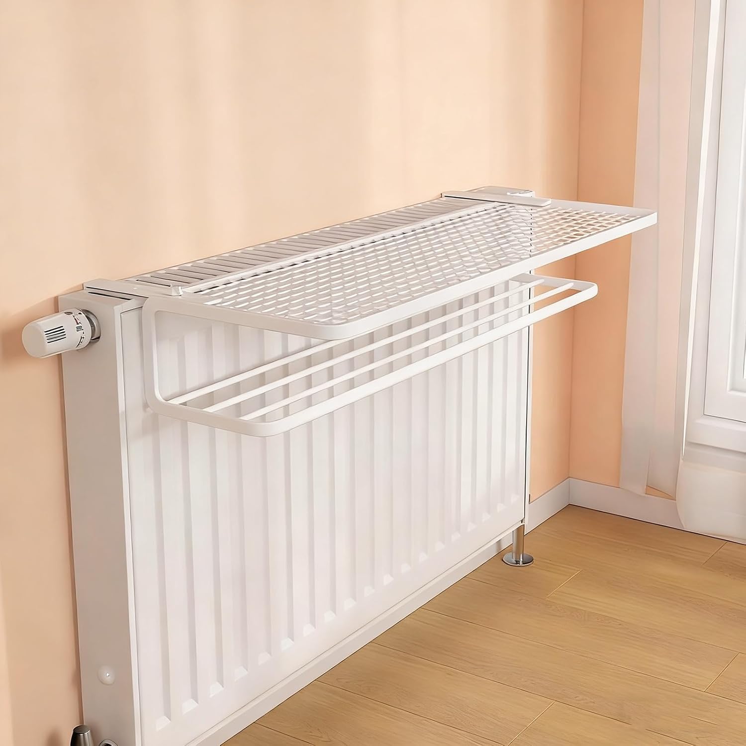 Radiator Drying Rack, Double Layer Towel Rail Hanger with Adjustable Arms for Hanging Socks and Clothes