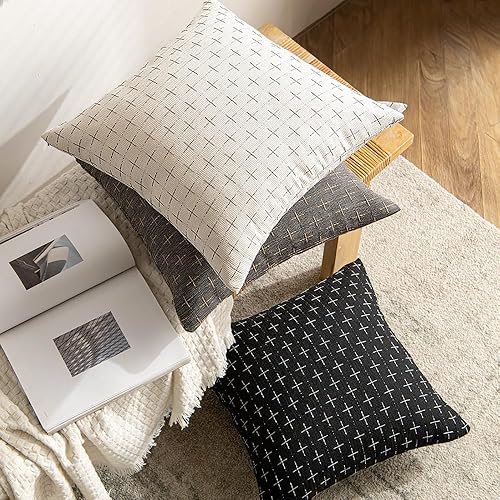 Miniatura 4 de MIULEE Paquete de 2 fundas de almohada decorativas de lino de arpillera, fundas de almohada modernas de estilo rústico tejido con textura para sofá