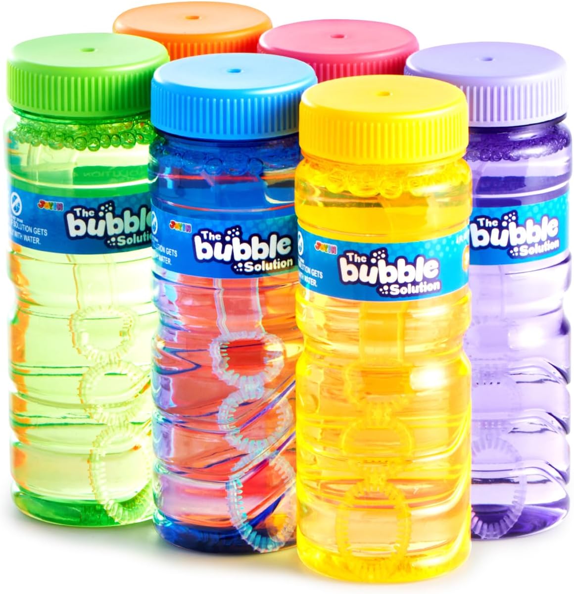 JOYIN 6 pcs Bubble Bottles Age 3+ (4oz/118ml Bubbles Solution), Bubbles Party Favors for Kids, Bubbles Wand Bulk, Assorted Colors Large Bubble Kit, Toddler Summer Outside Toys Gift for Kids