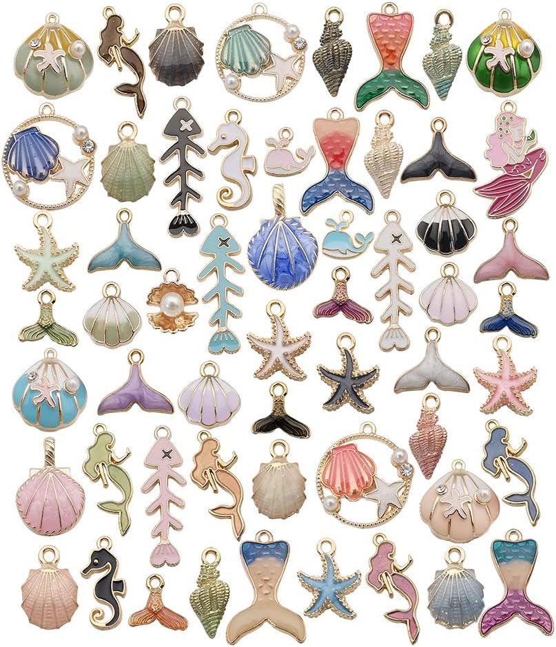 55 pcs Gold Plated Enamel Mixed Ocean Beach Charms Pendant for Jewelry Making Necklace Bracelet Earring and Slime DIY Jewelry Accessories Charms (M418)