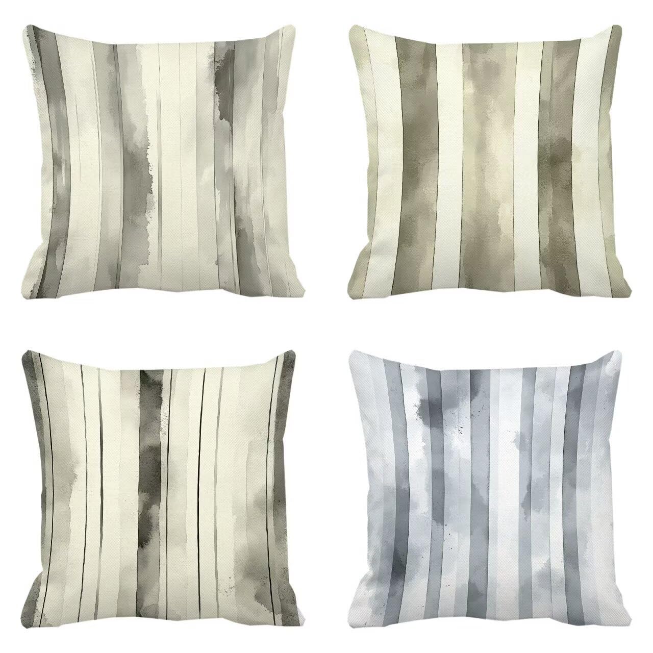 Housse de coussin 60x60 cm lot de 4 vert à rayures pour déco canapé