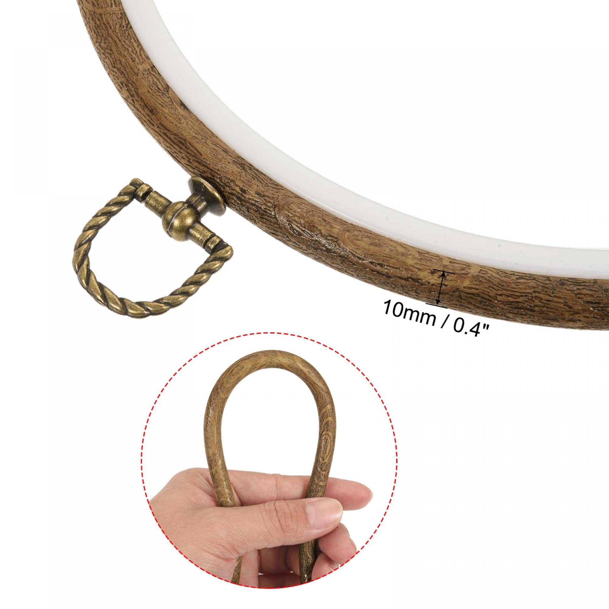 sourcing map Stickrahmen 25,4 cm rund Imitiertes Holz Kreis Kreuzstich Ring für Kunst Handwerk Nähen Ornament, 2 Stück