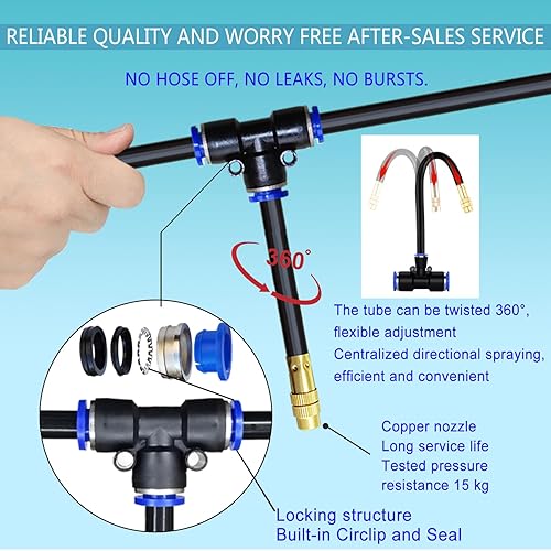 Miniatura 4 de Kit de riego por goteo de invernadero, sistema de riego automático ajustable en 360, 15 boquillas de pulverización de latón, manguera de riego de