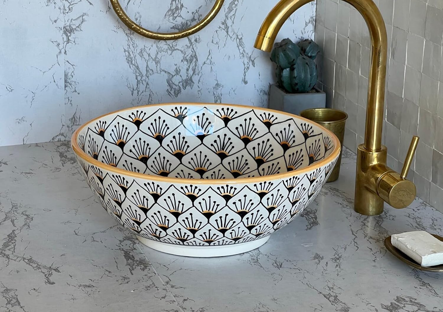 Handmade Ceramic Sink, Above Counter Vanity Vessel, Moroccan Basin Sink, Sink Bowl with, Handwash Countertop Vanity Basin, Farmhouse Bathroom Basin, Hand Painted Sink with 2 Gifts (12"= 30cm)