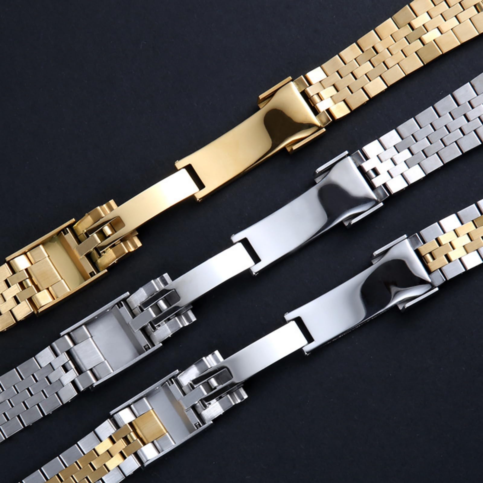 Cinturino Orologio 20mm Ricambio Design Jubilee Terminali Curvi Fibbia Micro Regolazione Senza Attrezzi - Argento Oro 20MM