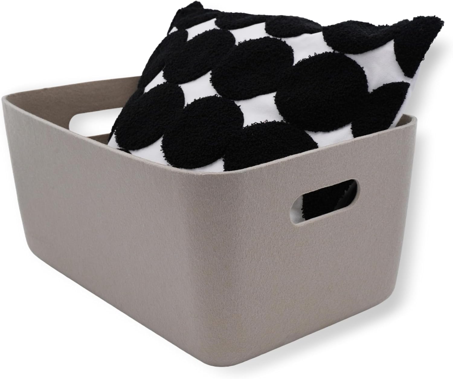 Welaxy Super Soft Felt Fabric Baskets with handles lightweight Durable Sturdy structured Storage bin container Sleek Simple Modern Living ( Stone White, Medium)