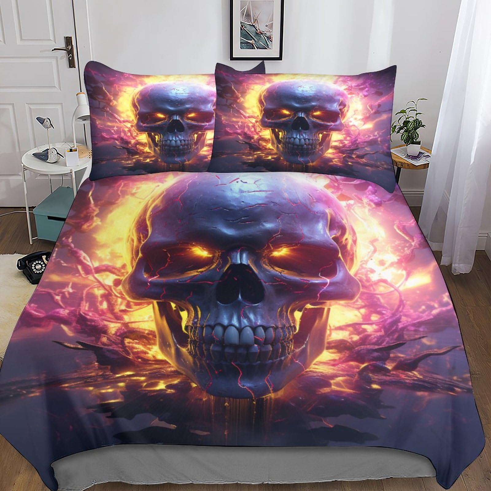 Housse de couette imprimée 3D skulls IOFEER 200x200 parure de lit double enfants et adultes
