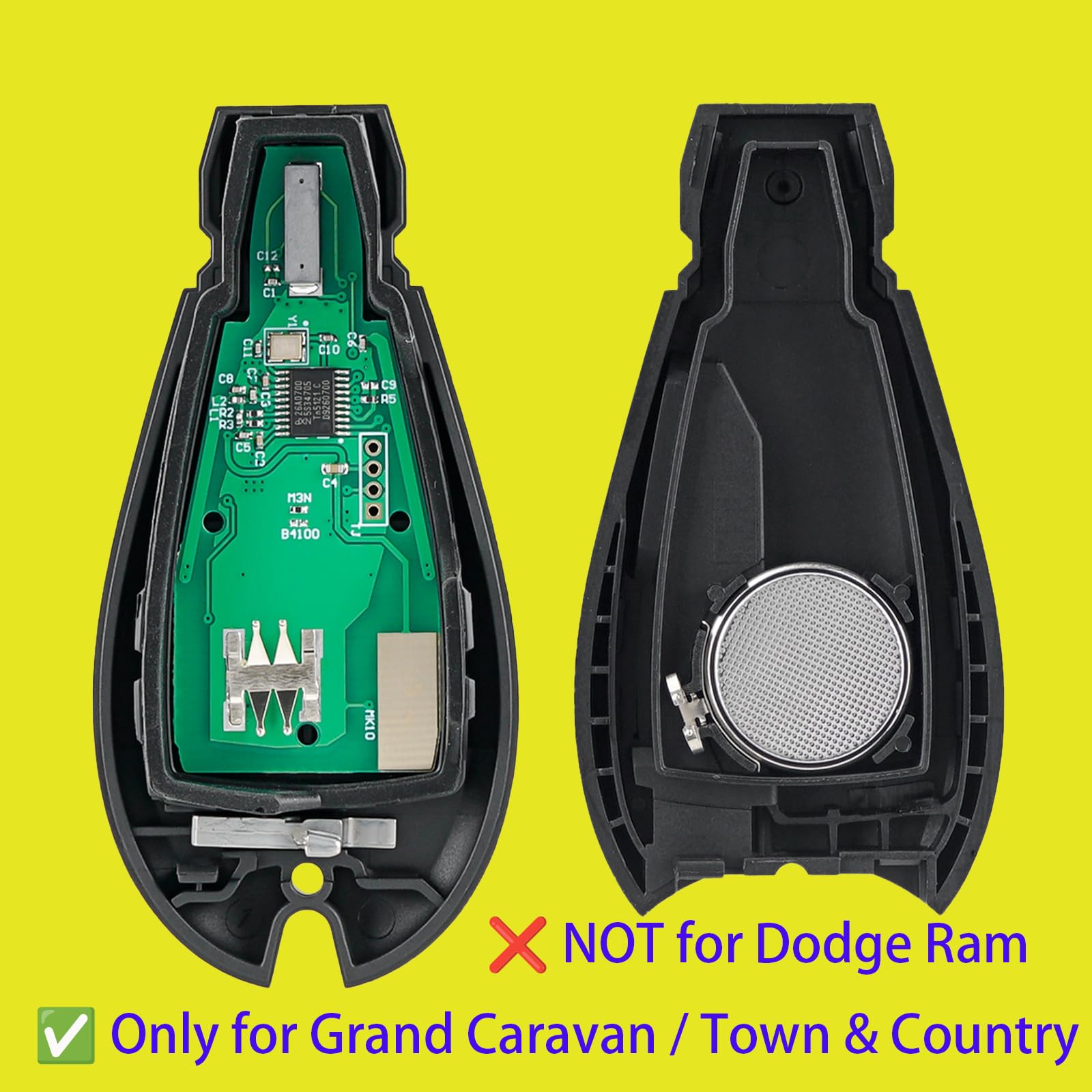 2-Pack Key Fob Replacement for Dodge Grand Caravan & Dodge Caravan 2008-2020, Chrysler Town and Country 2008-2016, FCC ID M3N5WY783X, 7 Button Remote, Pre-Tested with Uncut Key — view 4