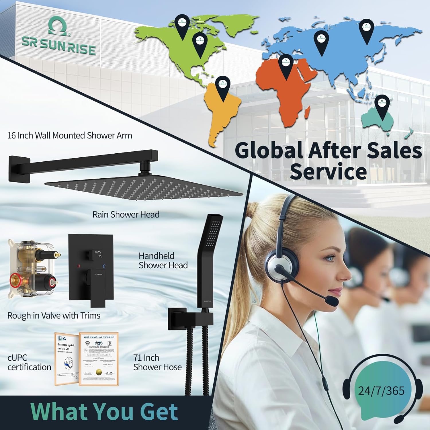 SR SUN RISE 12 Inches Matte Black Shower System 12 Inch Brass Bathroom Luxury Rain Mixer Shower Combo Set Wall Mounted Rainfall Shower Head System Shower Faucet Rough-in Valve Body and Trim Included - Image 7