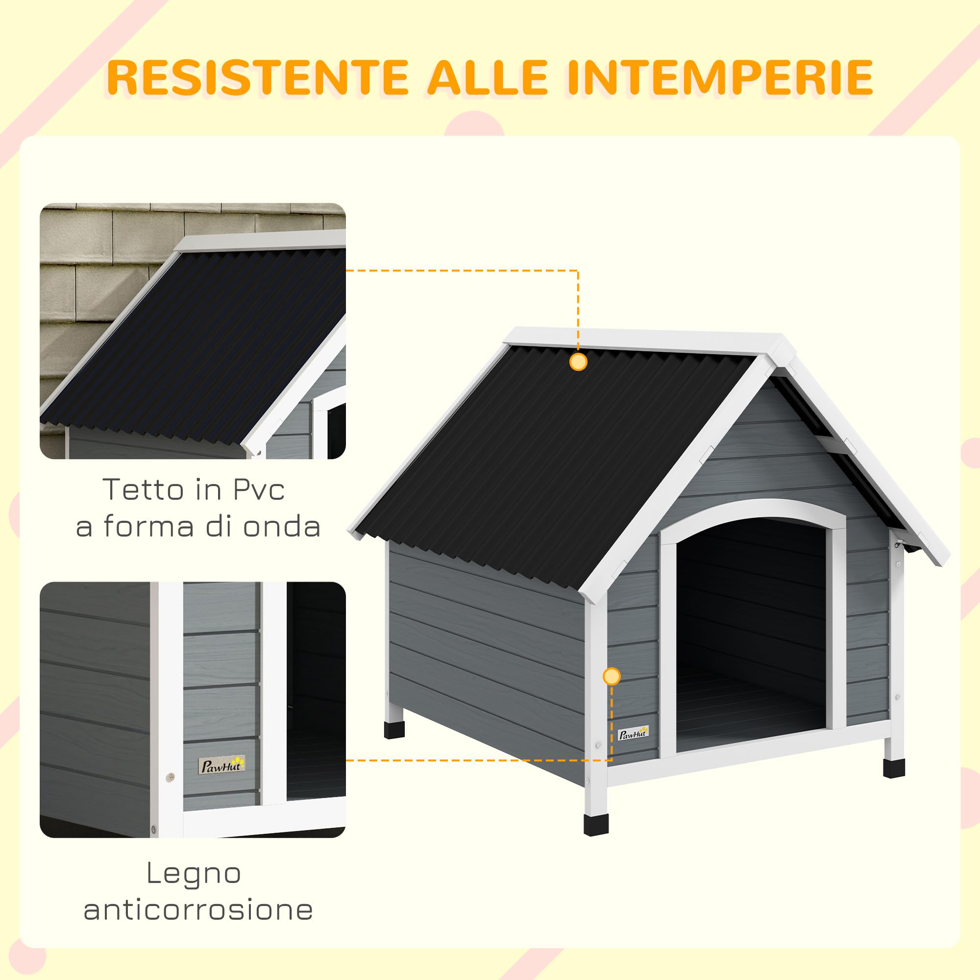 PawHut Cuccia per Cani da Esterno in Legno, Casetta, 84x99x87cm Grigio | Pavimento Estraibile, Tetto Spiovente, per Cani Grandi