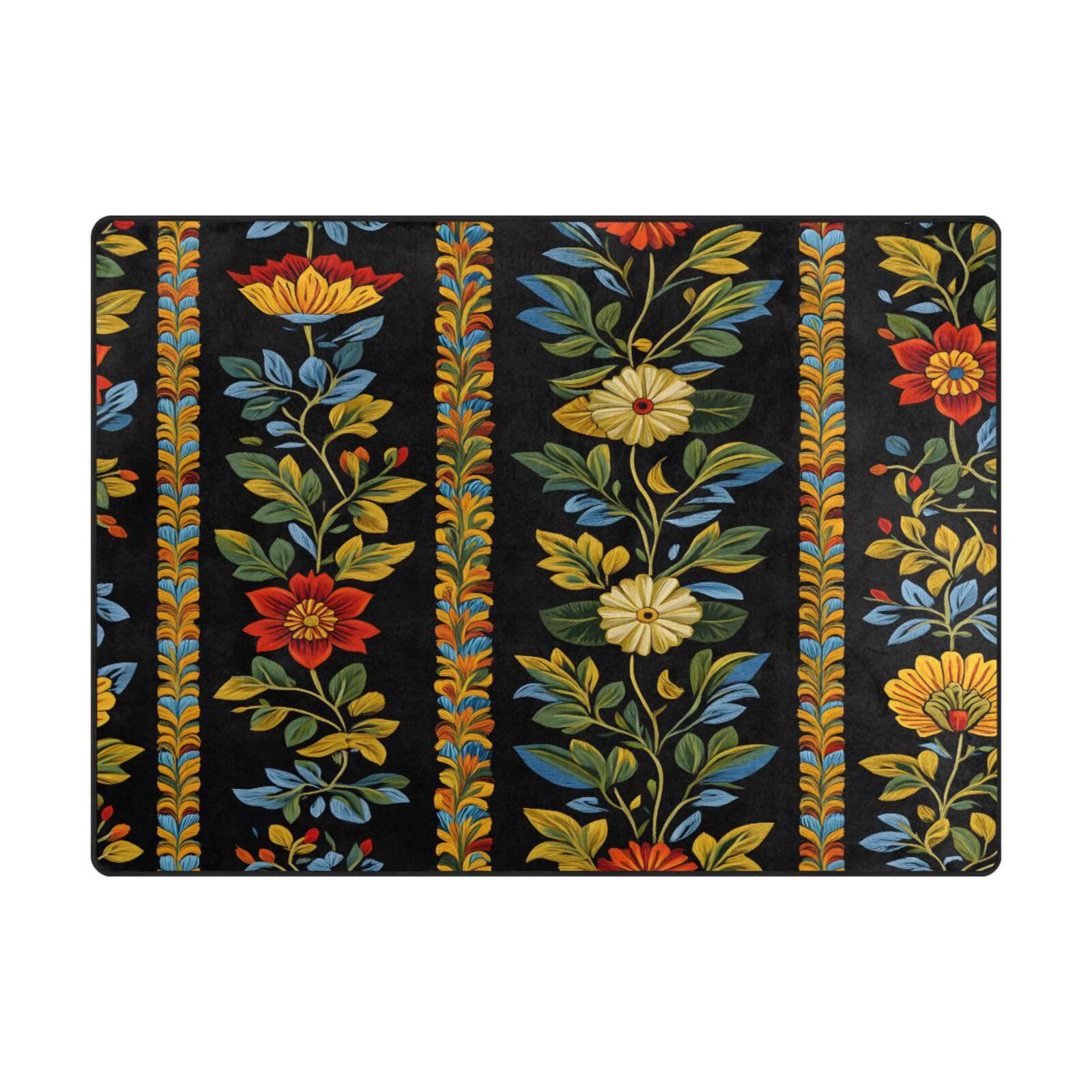Tapis de sol moderne salon Mnsruu grand tapis chambre motif floral rétro 203 x 147 cm