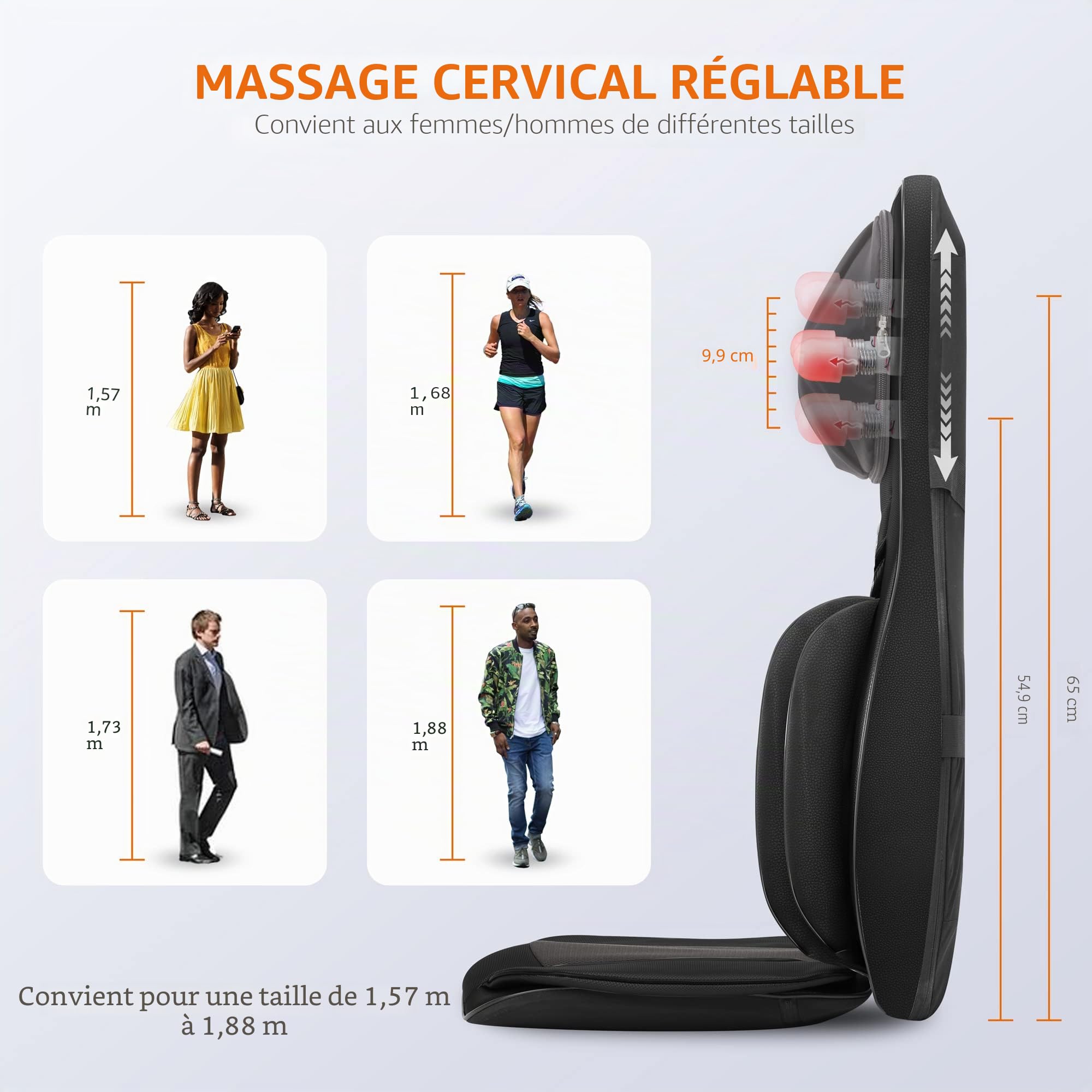 Snailax Siège Massage Shiatsu pour Dos & Cou - Masseur avec 8 Rouleaux et 3 Vibration Réglable, Fauteuil Massant Nuque/Lombaire avec Fonction Chauffage - Cadeau Homme Femme Noël