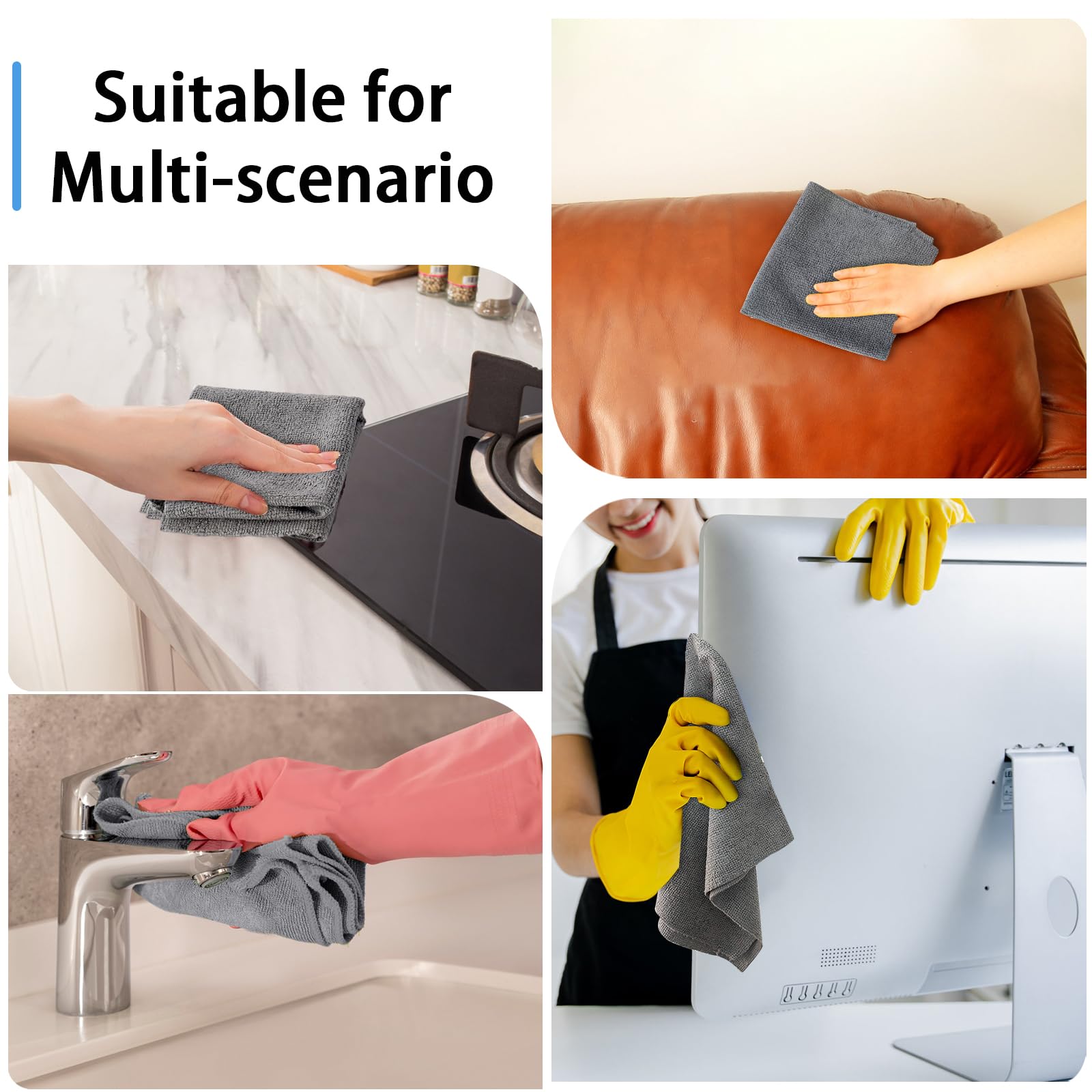 Paquete de 75 paños de limpieza de microfibra, reutilizables, lavables, ultra absorbentes, paños de cocina para coche, hogar, garaje o tienda (gris)