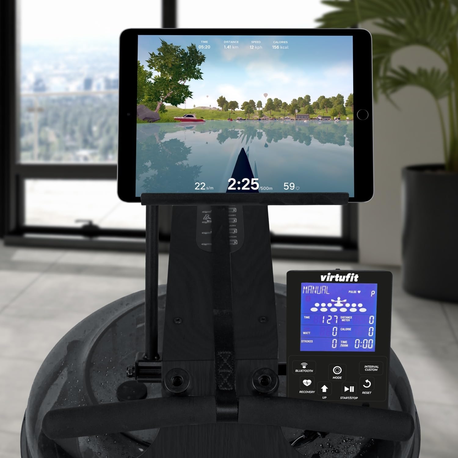 VirtuFit Elite Wasserwiderstands-Rudertrainer aus Holz - Schwarze Ausgabe - Rudermaschine - Wasser Rudertrainer - kostenloser Trainingsplan