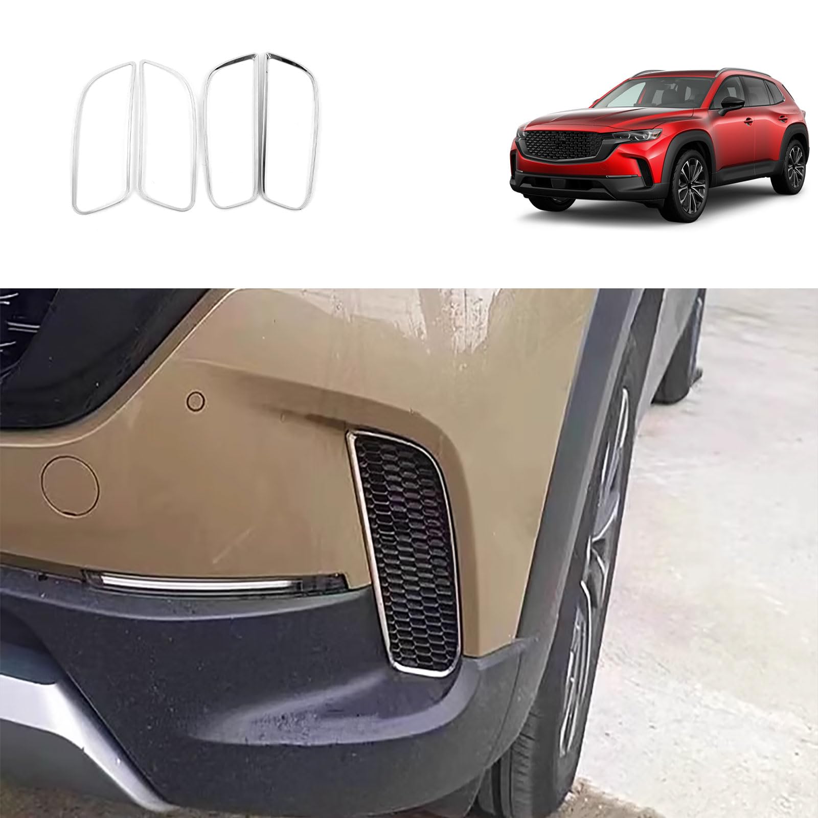 TUBAIZAI Car Accessories Compatible with Mazda CX50 CX-50 2025 2024 2023 Exterior Front/Rear Fog Light Lamp Cover Trim Stainless Steel 4PCS(Silver)