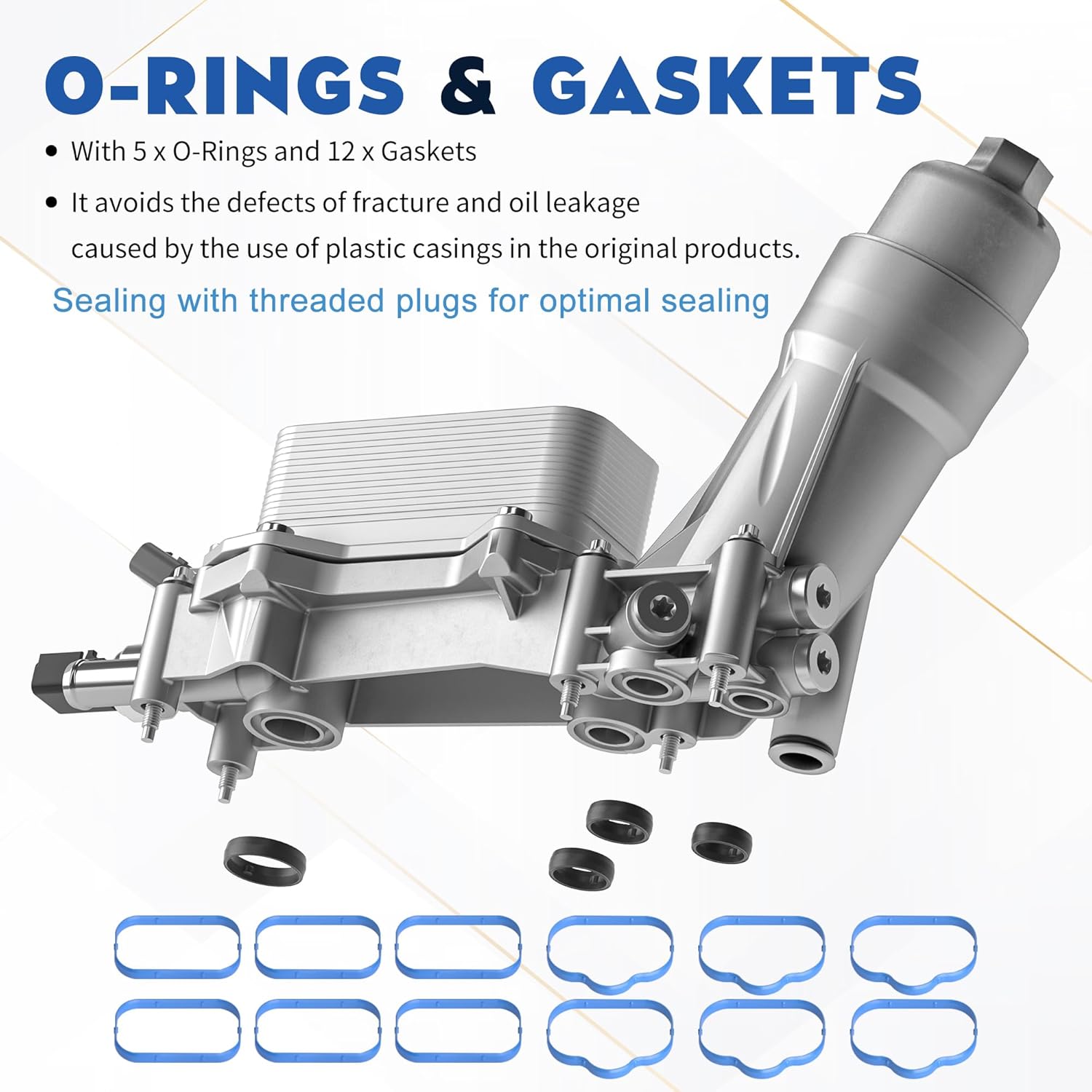 XINLIN 926-876 926-959 Upgraded ALL Aluminum Engine Oil Filter Housing with Oil Cooler and Sensors for 2011-2016 Dodge Journey Charger Challenger Durango Avenger Wrangler Grand Cherokee 200 300