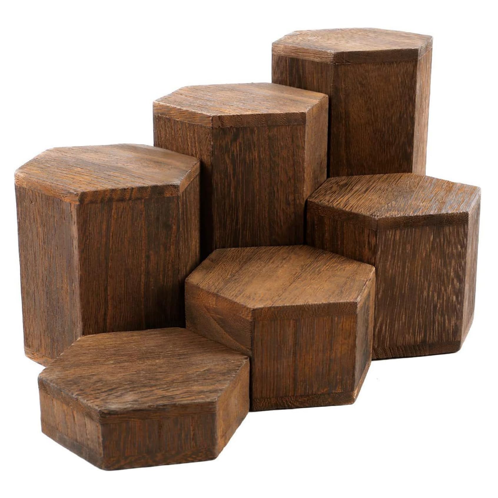 Uanqfegy Wooden Display Stands - 6pcs Wooden Hexagonal Bases for Jewelry Perfume Figurines Eyewear, Desktop Storage & Display Organizer, Boxed