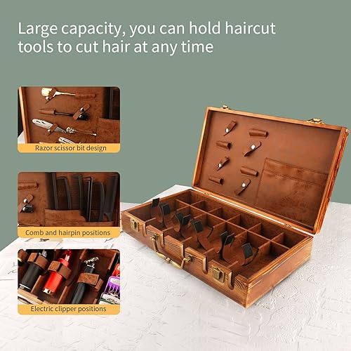Miniatura 3 de Estuche de peluquero profesional de belleza, estuche de transporte de peluquero de madera, herramienta de estilista, estuche de transporte de viaje,