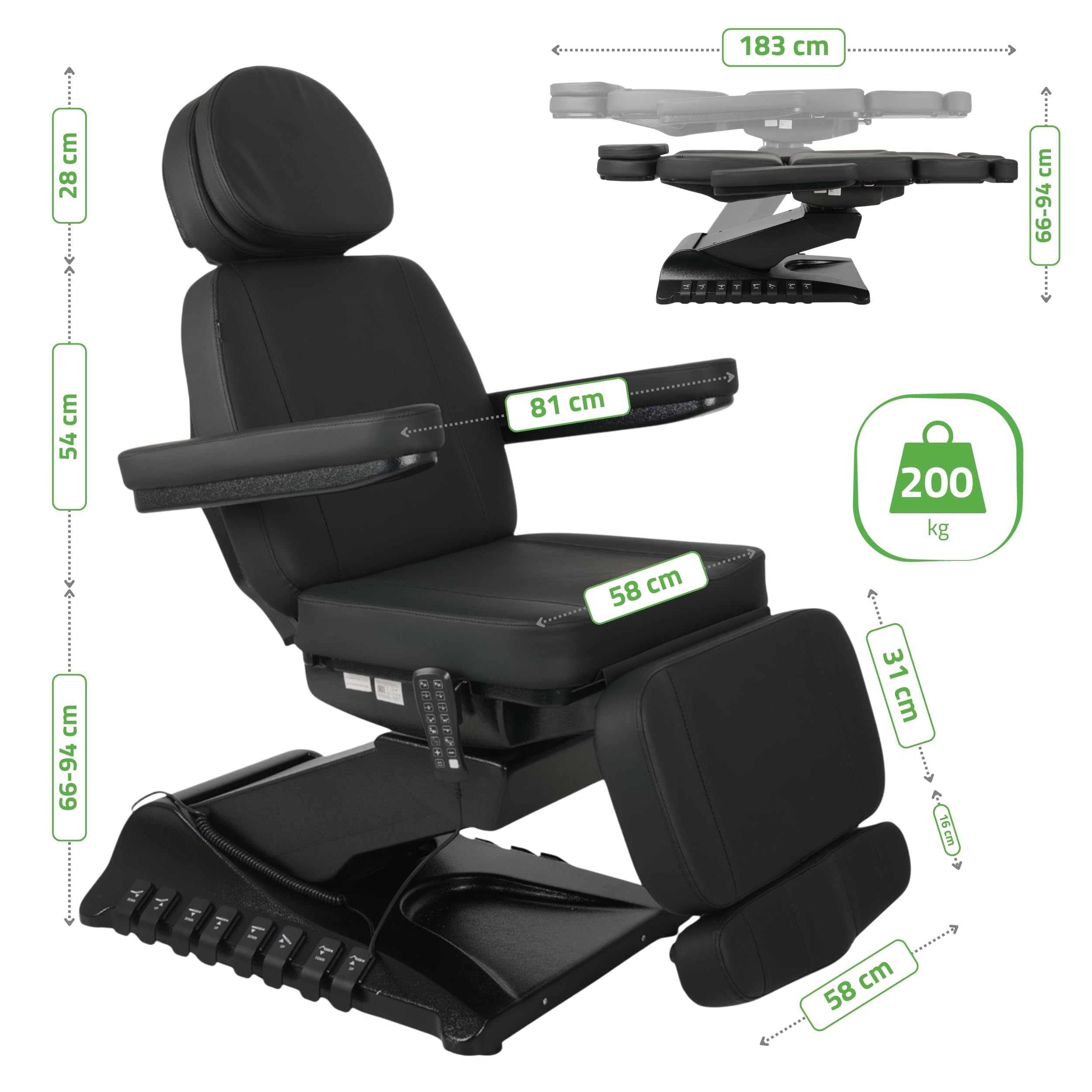 HABYS Luxoria PRO 5 Elektrische Kosmetikliege mit 5 Motoren, Black | Beheizbare Beautyliege, Drehfunktion & Fußsteuerung, Kosmetikstuhl für SPA, Ästhetische Medizin & Massage