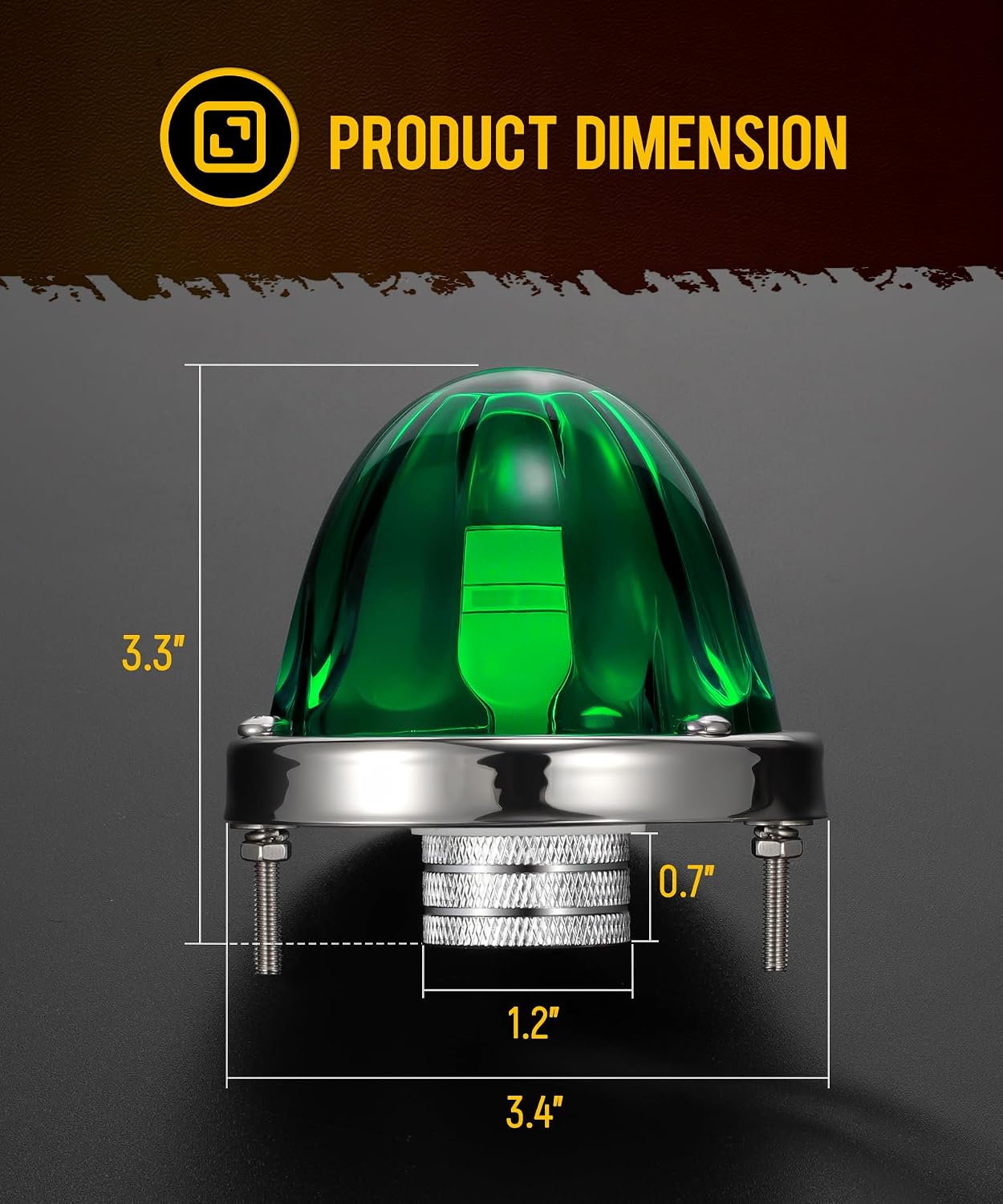 Partsam 2Pcs Green Glass Lens Watermelon Lights Turn Signal Marker Light with Stainless Steel Bezel For Semi-trucks, Trucks, Pickups, Off-road