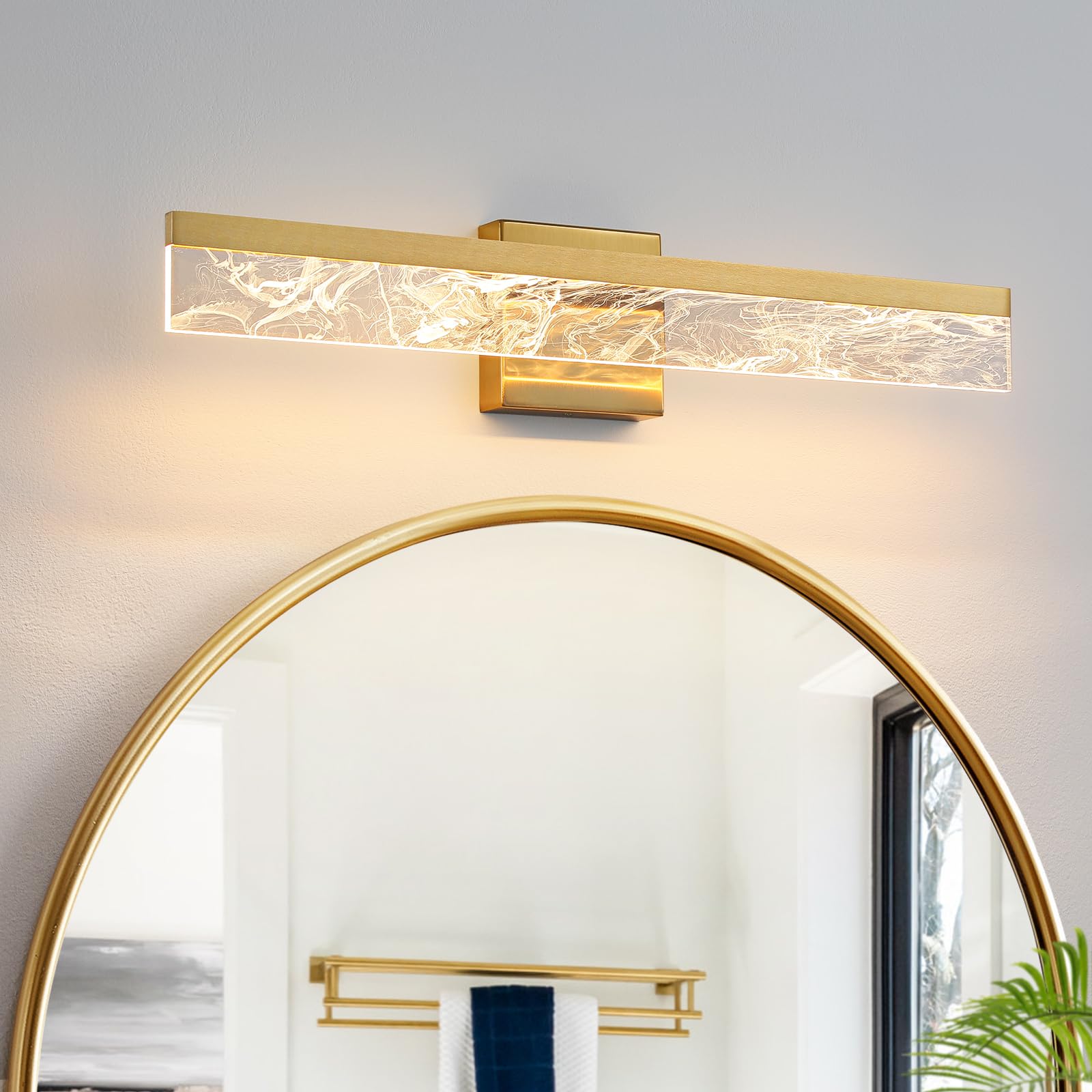 Gold Vanity Light - 24 Inch Modern Bathroom Light Fixture Over Mirror 18W 3000K Warm Lighting Dimmable LED Vanity Lights for Bathroom Restroom Mirror