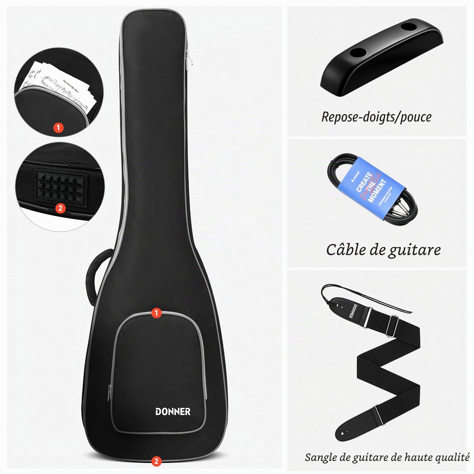 Donner Guitare Électrique 39 pouces avec Sac, Sangle, Câble (Sunburst, DLP-124S)