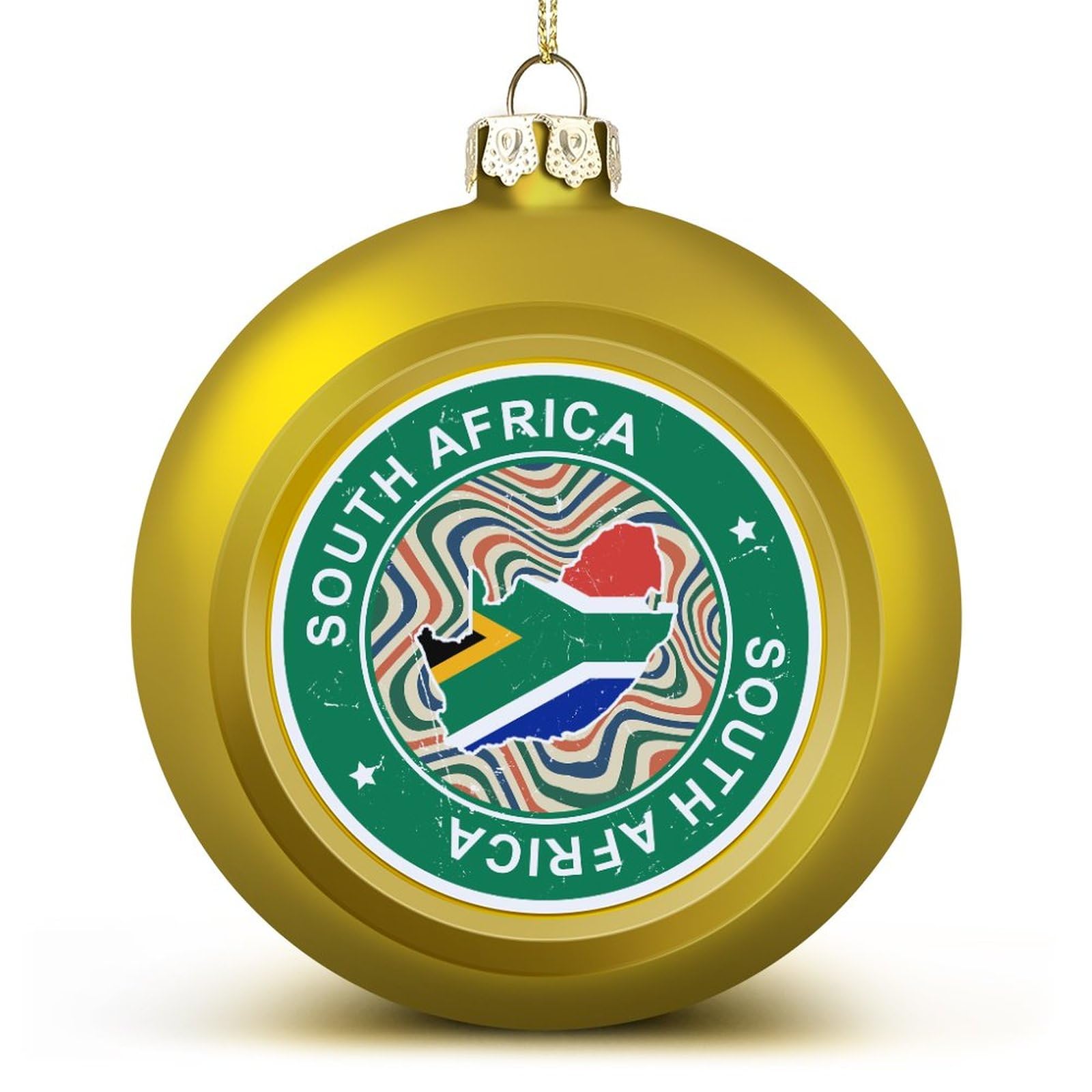 Yelolyio Golden South Africa Flag Map Christmas Ball Ornament South Africa Christmas Tree Pendant Hanging Seasonal Holiday Decoration For Home Farmhouse Christmas Decor