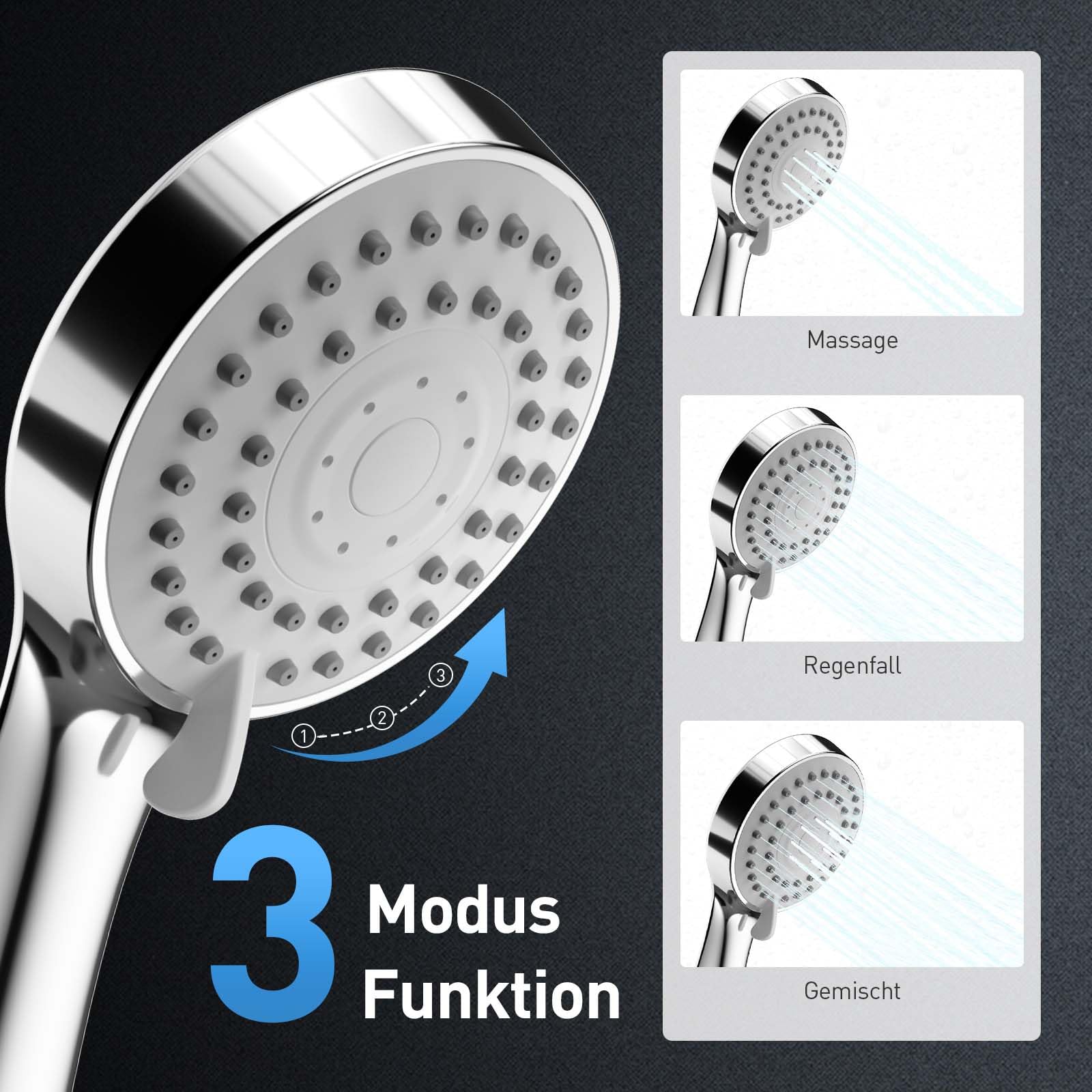 Pommeau De Douche Rovtop à Main - 5 Modes (pluie, Massage, Etc.) - Connexion Universelle G1/2, économie D'eau - 8