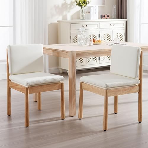 Miniatura 1 de Juego de 2 sillas de comedor blancas  Sillas laterales rústicas tapizadas de piel sintética para comedor