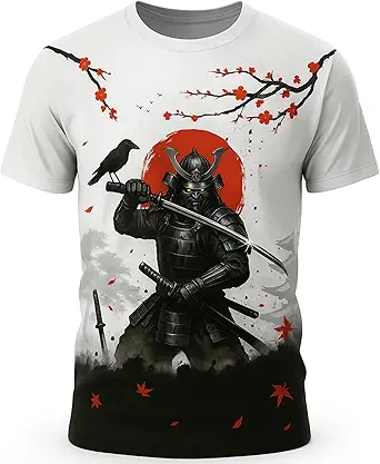 Blissboy Funny Japanese Samurai T-Shirt Novelty Short Sleeve Crewneck Shirt