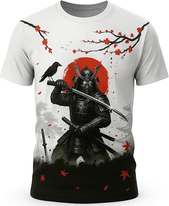 Blissboy Funny Japanese Samurai T-Shirt Novelty Short Sleeve Crewneck Shirt