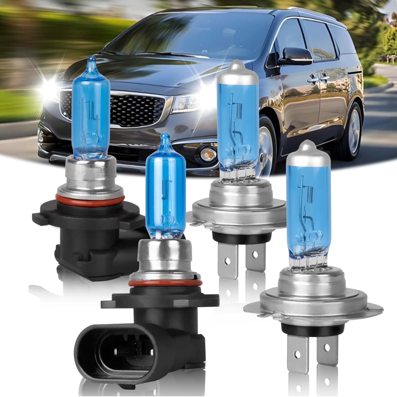 VAMOTA Fit for Kia Sedona 2019 2020 2021 High Performance Halogen Headlight Bulbs,9005 High Beam+ H7 Low Beam combo,100W,Ultra Bright,IP68, plug and