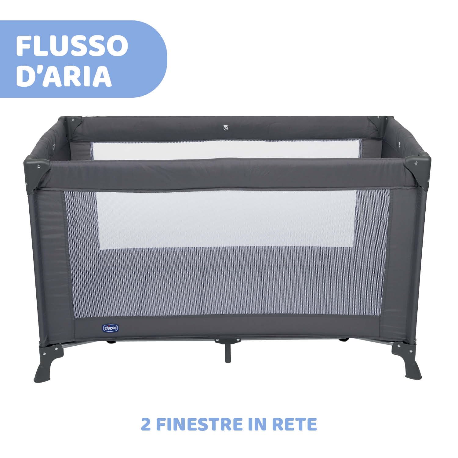 Chicco Good Night Lettino Neonati da Viaggio per Bebè e Bambini dalla Nascita fino a 15 kg, Pieghevole e Compatto, Culla da Campeggio con Finestre in Rete e Borsa da Viaggio