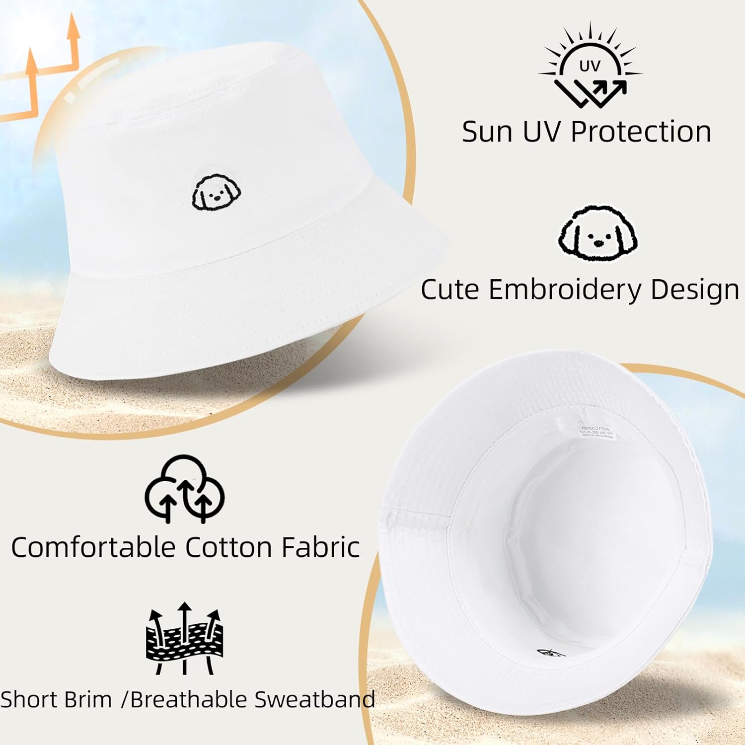 Fashion Embroidered Bucket Hat Cotton Summer Beach Sun Hat for Women Men Teen - Image 8