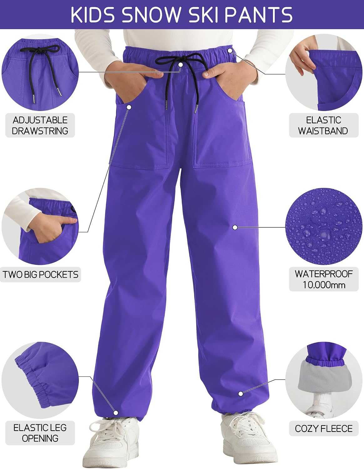 QBK Toddler Snow Pants Kids Fleece Lined Waterproof Ski Pants For Boys And Girls