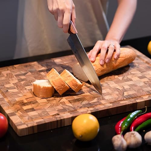Miniatura 2 de Juego de 2 tablas de cortar de madera grandes de tamaño 1,5 x 18 x 24 pulgadas y 1,5 x 15 x 20 pulgadas, larga duración, súper resistencia a la