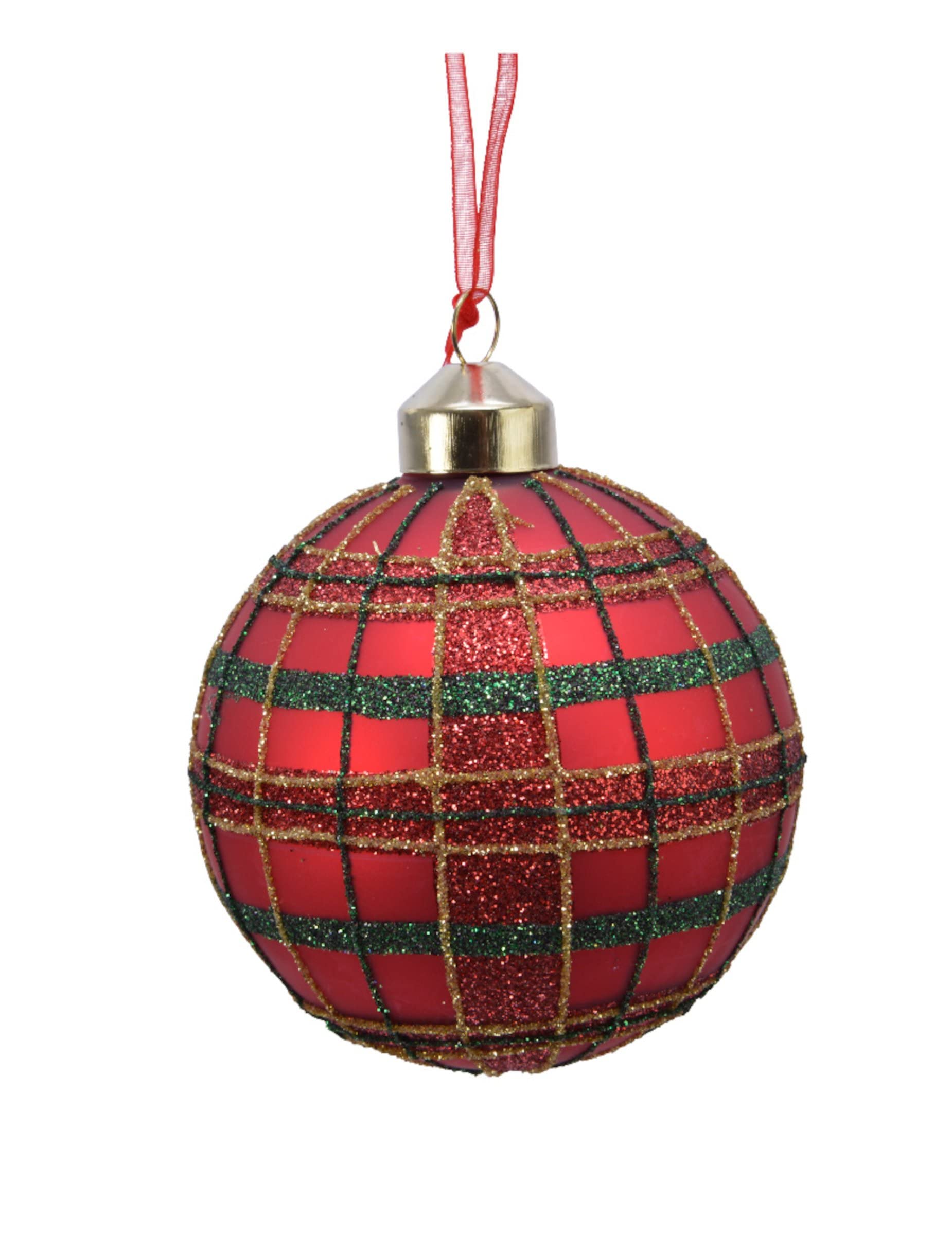 It's all about Christmas Weihnachtskugeln Glas 8cm x 3 Stück mit Glitzer Muster kariert Schottenkaro Karo weihnachtsrot Küche, Haushalt & Wohnen