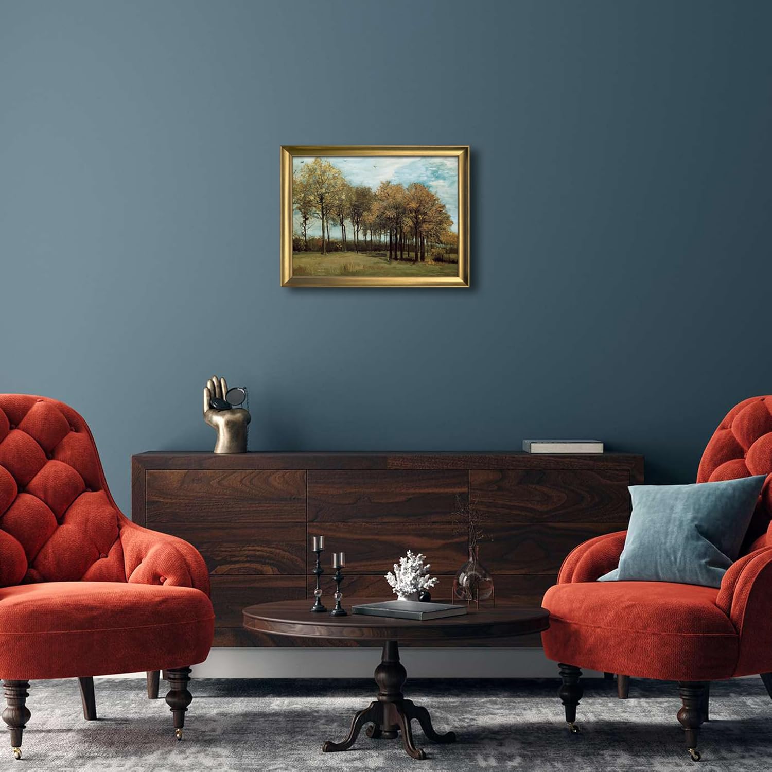 Wieco Art Framed Autumn Landscape 1885 Canvas Prints of Vincent Van Gogh Art Famous Paintings Reproduction Tree Forest Pictures Artwork Wall Art for Home Decor and Wall Decorations Bronze Gold Frame