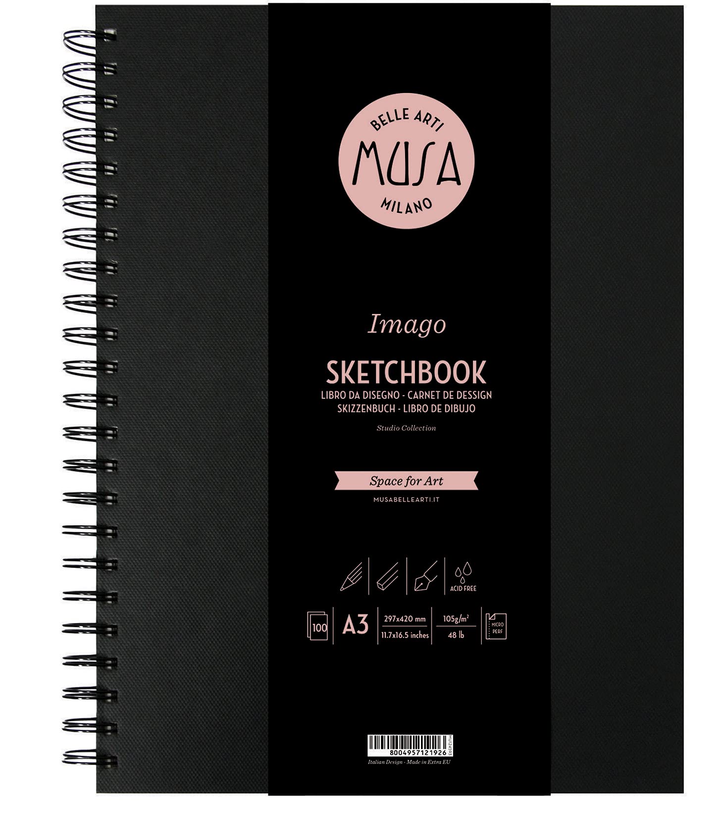 MUSA Imago MU124593 - Blocco da disegno, a spirale, formato A3, 11,75 x 16,5 cm