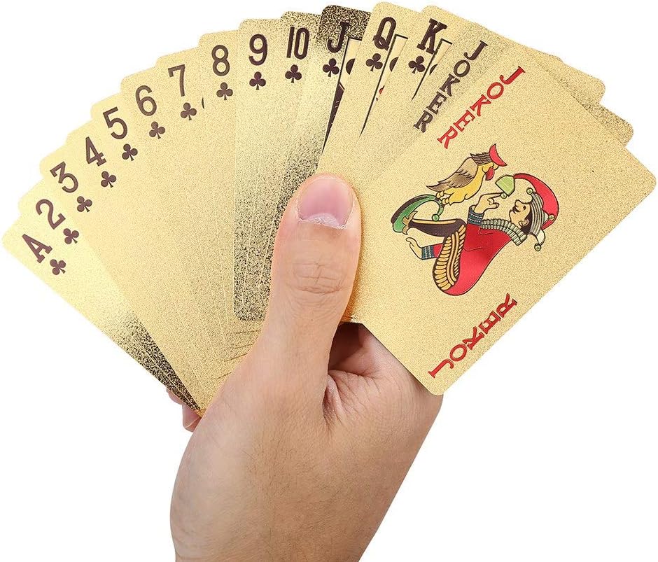 VGEBY1 Poker Cards, Luxury Fake Gold Plating Poker Playing Cards with Box for Table Game (Euro)